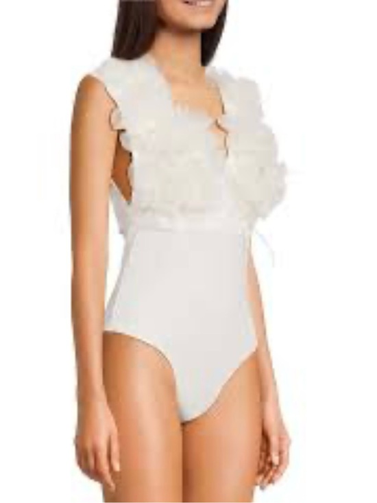 evolutionary Tops - Evolutionary Ivory Floral Appliqué Bodysuit Tag